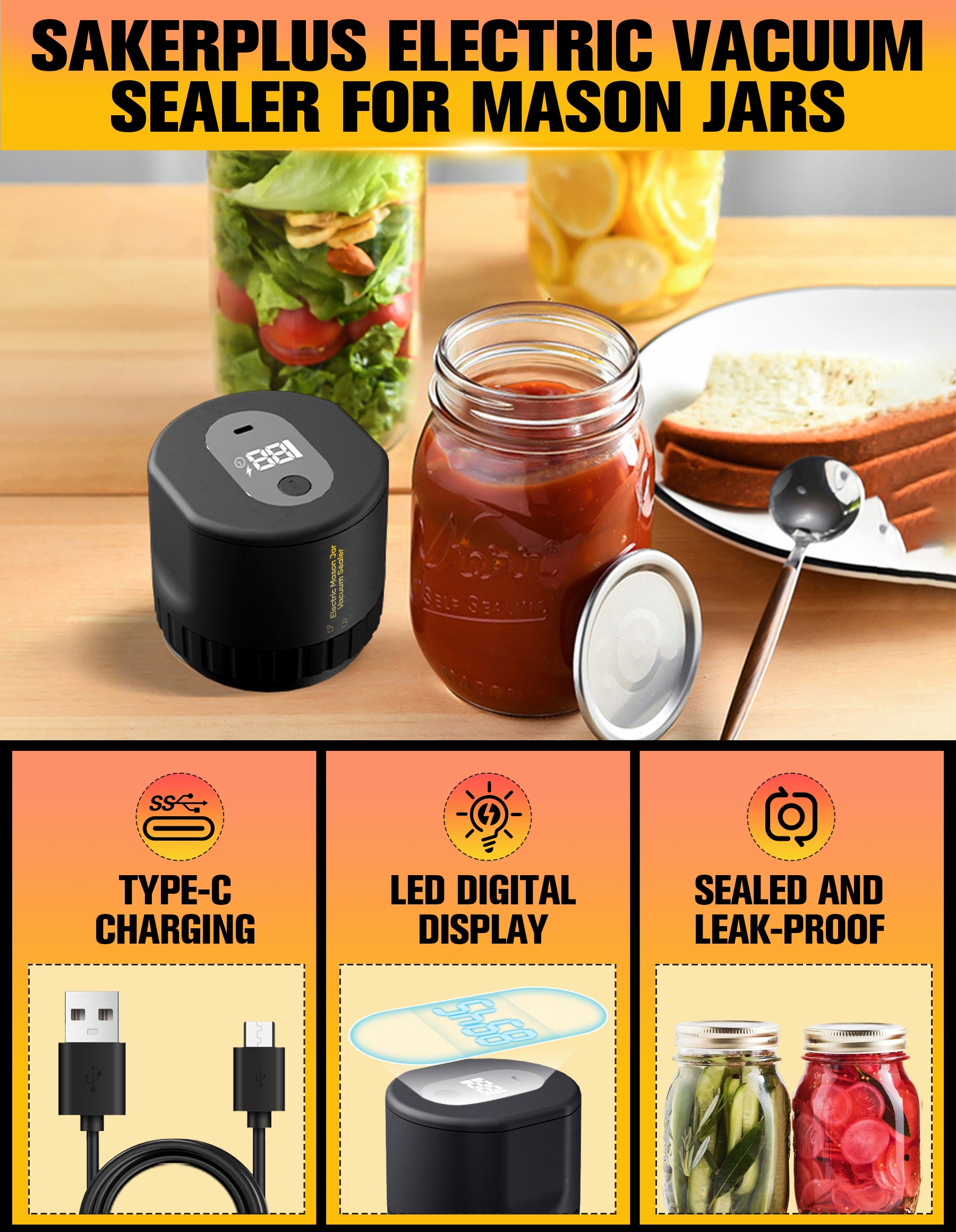 SAKER ELECTRIC VACUUM SEALER FOR MASON JARS